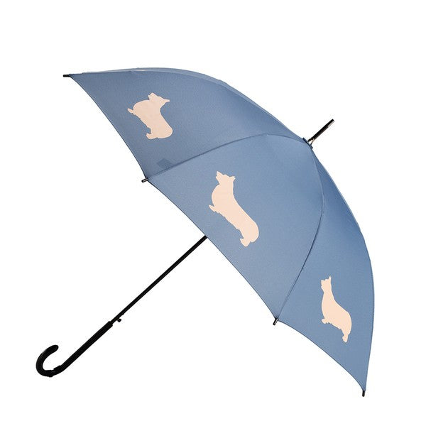 Welsh Corgi Stick Umbrella Navy Blue
