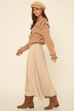 Solid Accordion Pleated Wrap Maxi Skirt