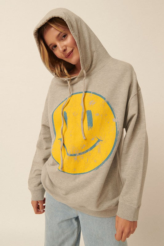 Knit Vintage Style Smiley Face Hoodie
