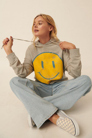 Knit Vintage Style Smiley Face Hoodie