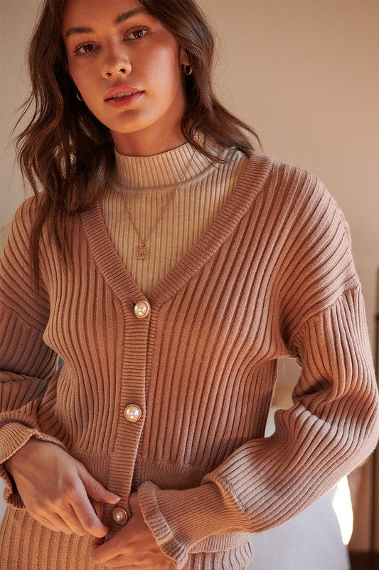 Cardigan Puff-Sleeve Sweater