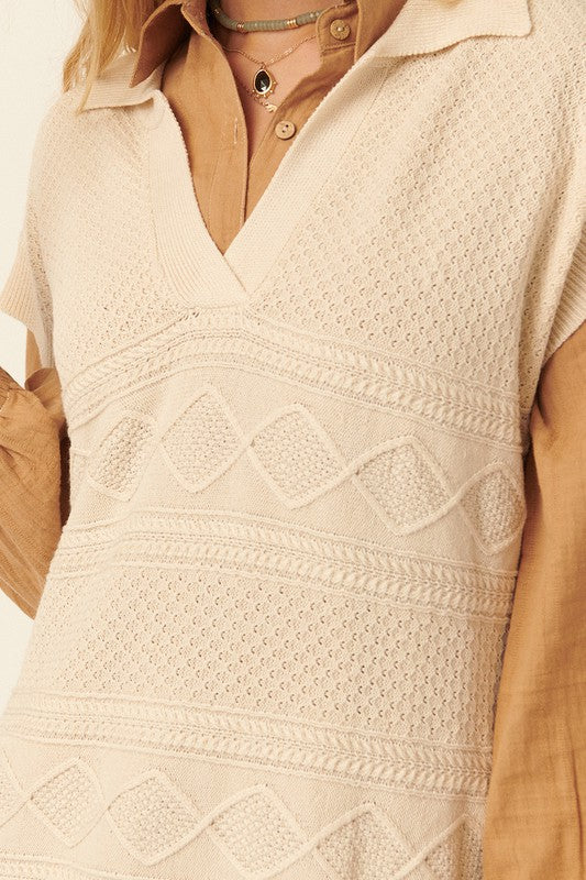 Cable Knit Short Kimono Sleeve Sweater