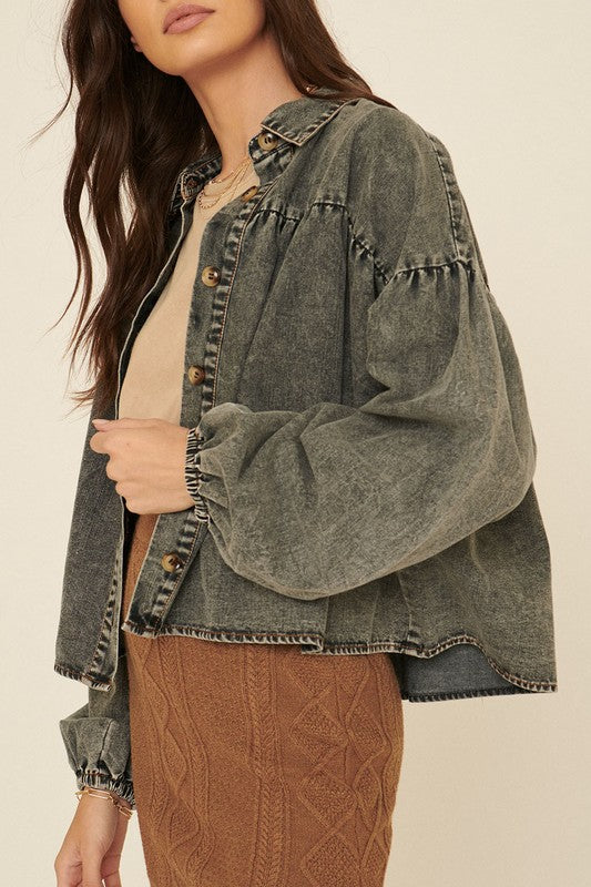 Acid-Washed Button Up Oversized Top