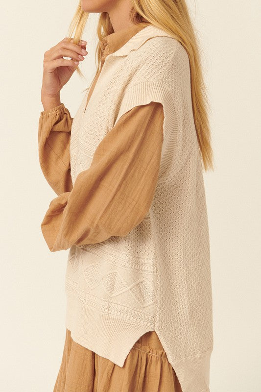 Cable Knit Short Kimono Sleeve Sweater
