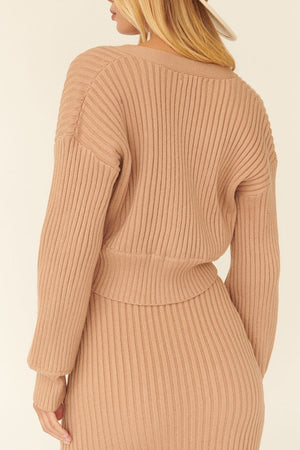 Ribbed Knit Cardigan Two-Tone Button Sweater
